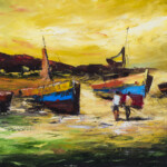 Barcos 1, Naomi, Óleo s Tela, 40x60cm, S data. Fotografia Karla Santos. Acervo Pinacoteca Mauá.